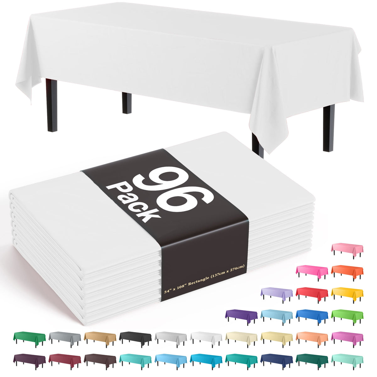 Premium White Plastic Table Cover | Case of 96 - 54 In. x 108 In.