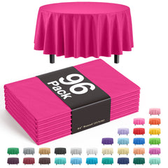 Premium Round Cerise Plastic Table Cover - 84 in. | Case of 96