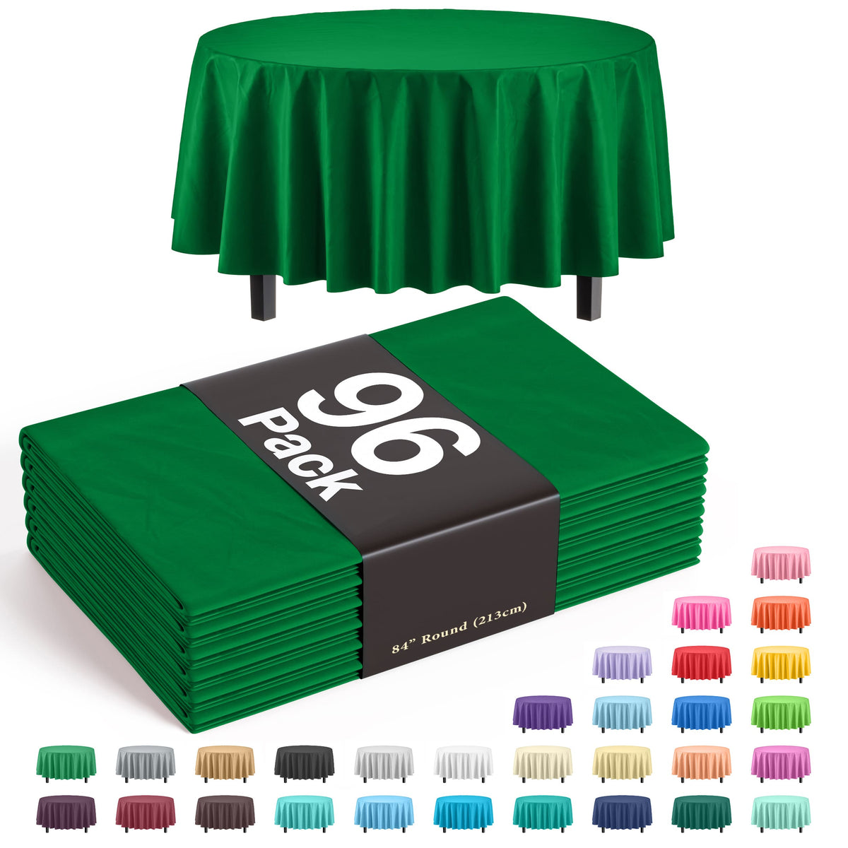 Premium Round Emerald Green Plastic Table Cover | Case of 96