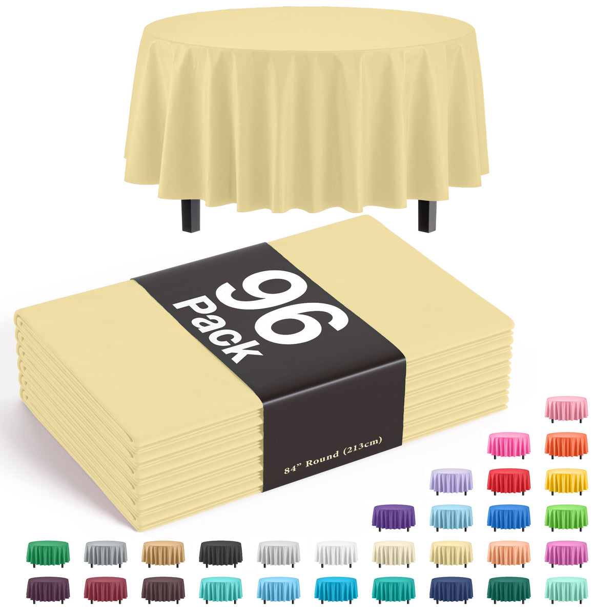 Premium Round Light Yellow Plastic Table Cover | Case of 96
