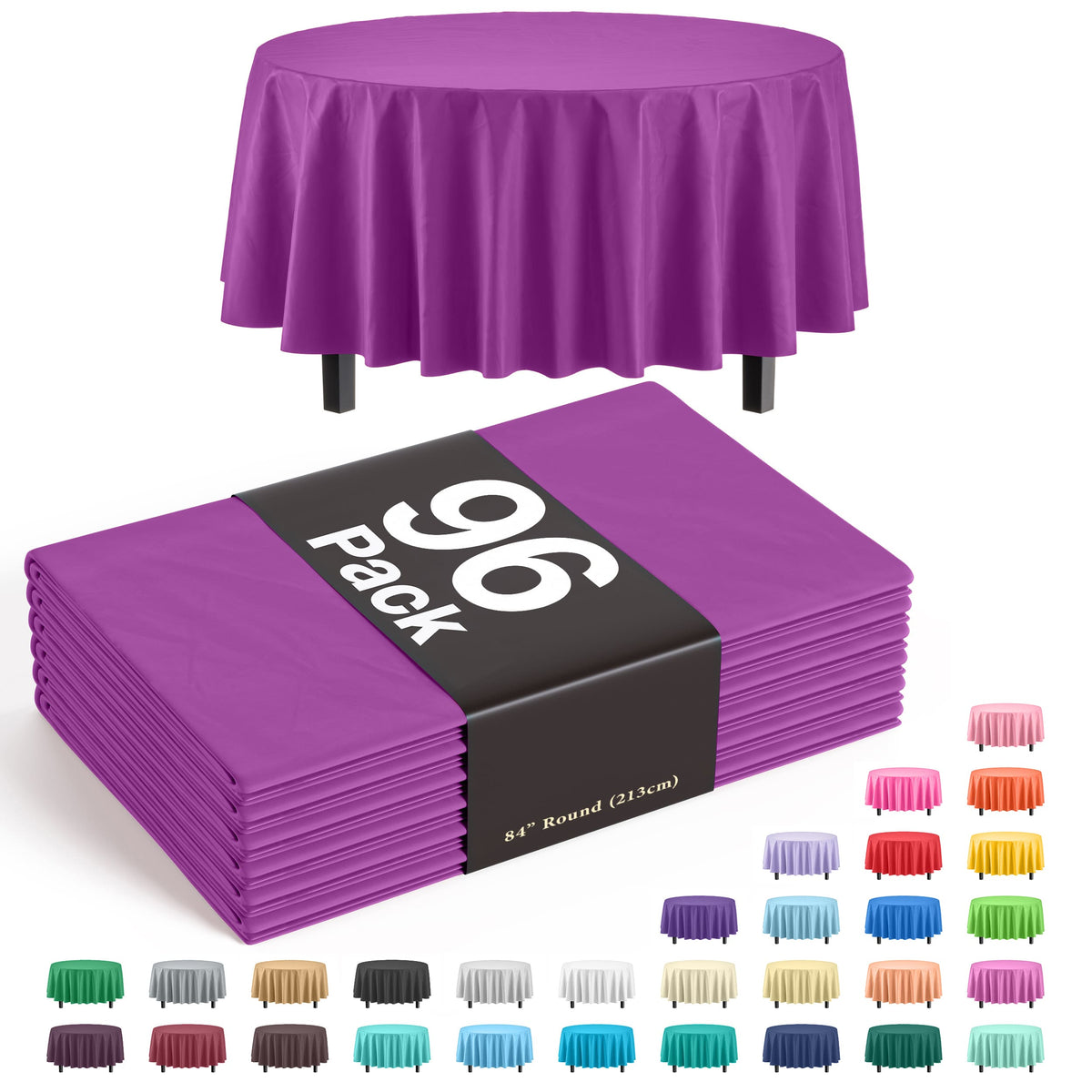 Premium Round Magenta Plastic Table Cover | Case of 96