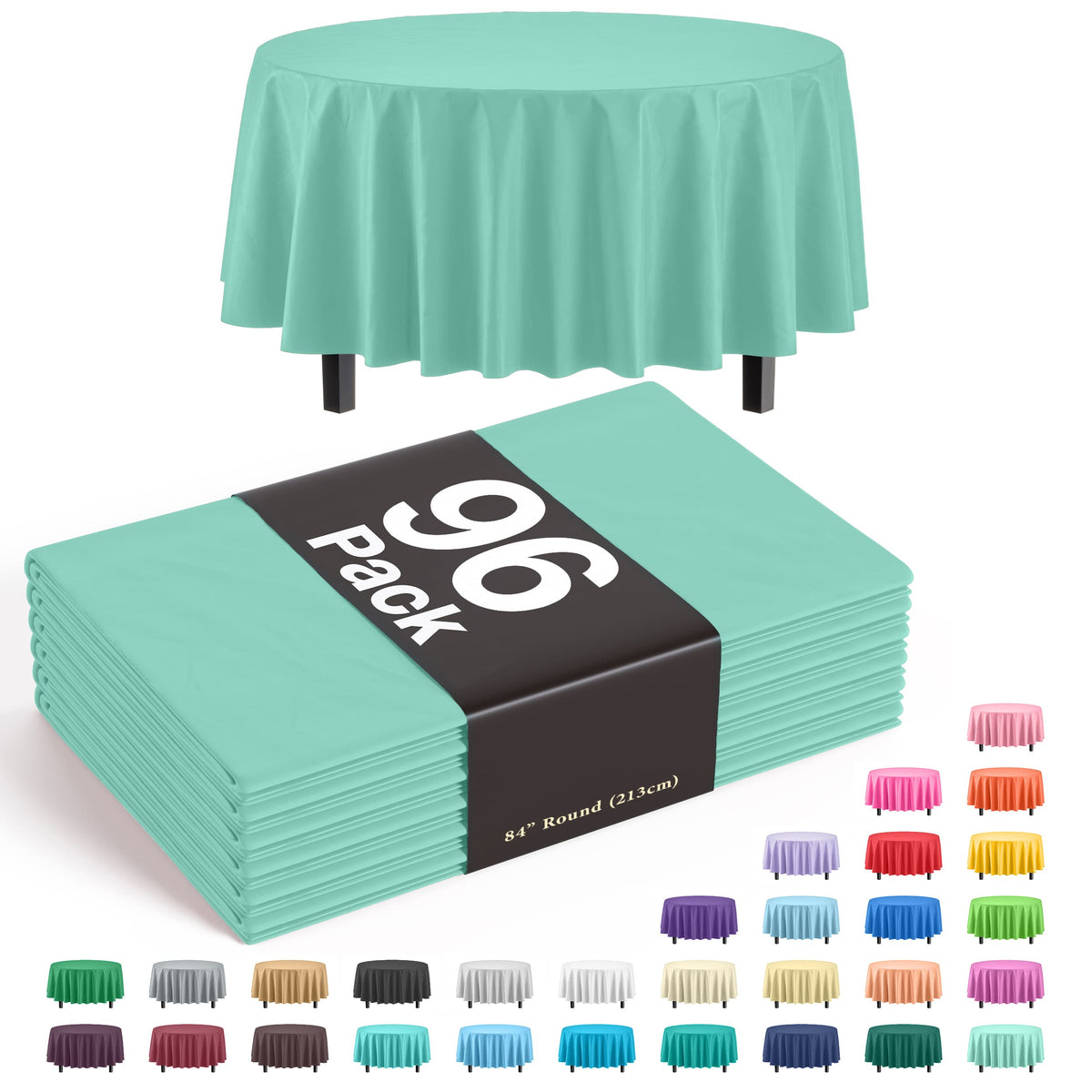 Premium Round Mint Plastic Table Cover - 84 in. | Case of 96