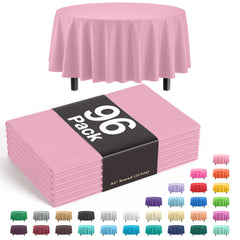 Premium Round Pink Plastic Table Cover - 84 in. | Case of 96