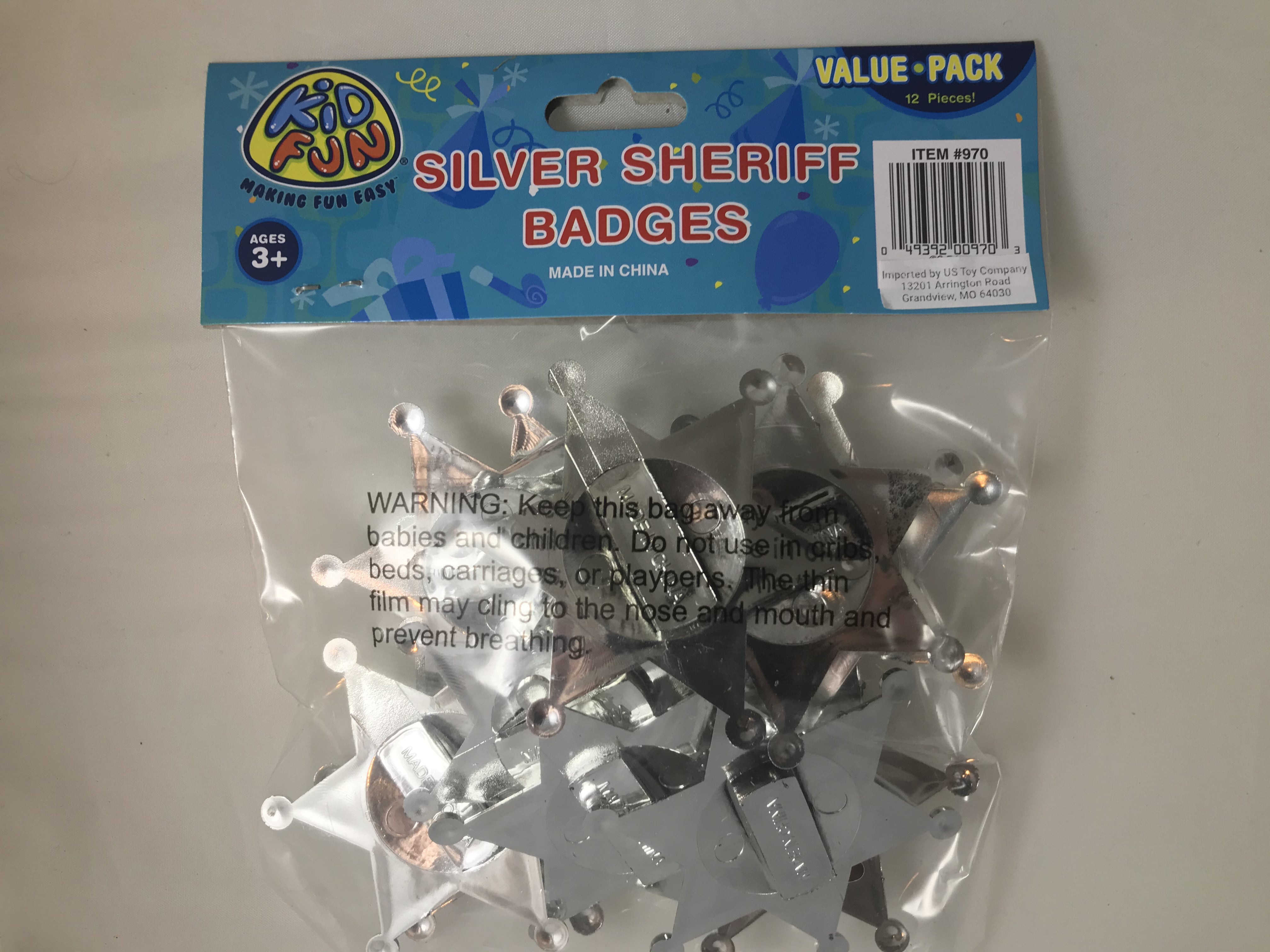 Silver Sheriff Badges - 12 Count