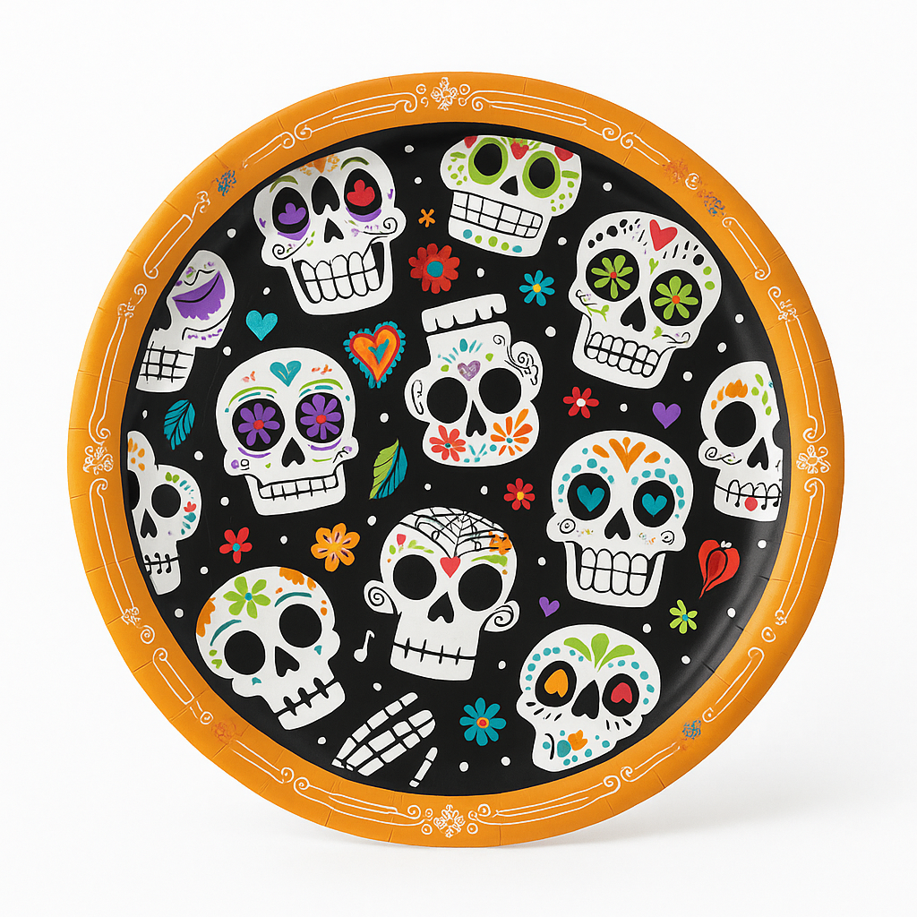 Sugar Skull Soiree Halloween Paper Plates - 8.75" Round