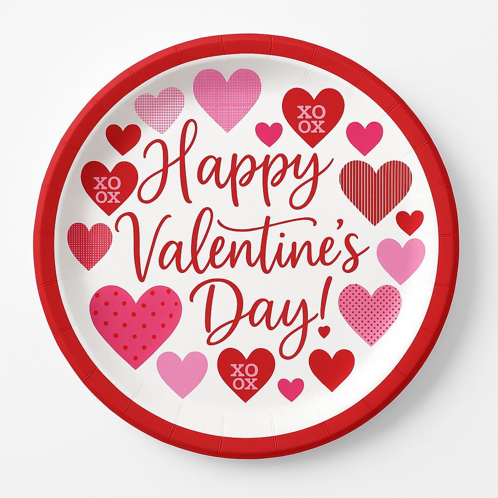 Loving Hearts Valentine's Day Paper Plates - 8.5"