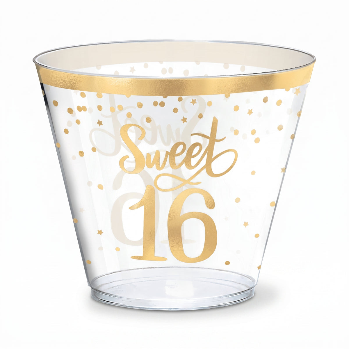 Sweet 16 Metallic Gold Plastic Cups, 9oz, 30 Pack