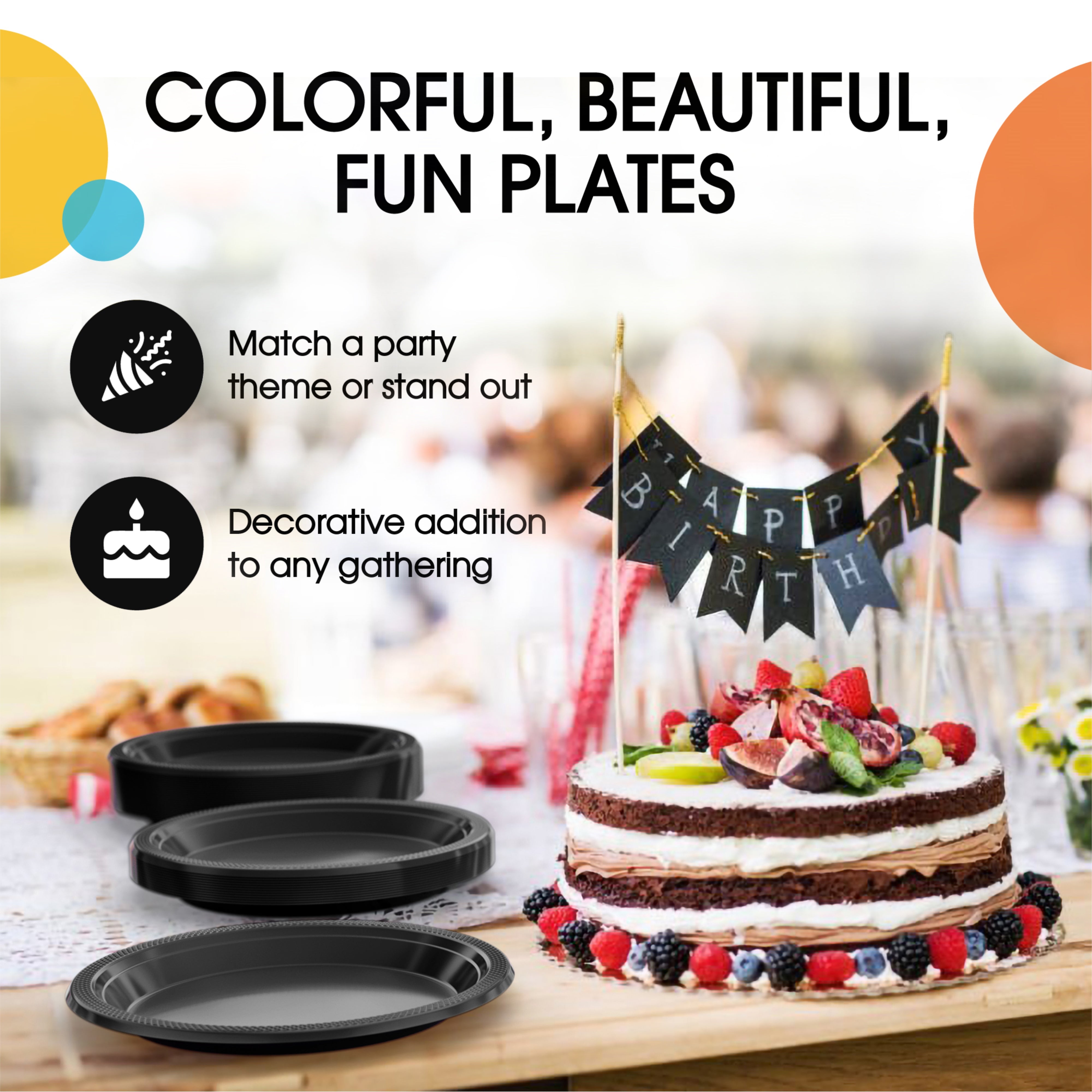 7 In. Black Plastic Plates | 100 Count