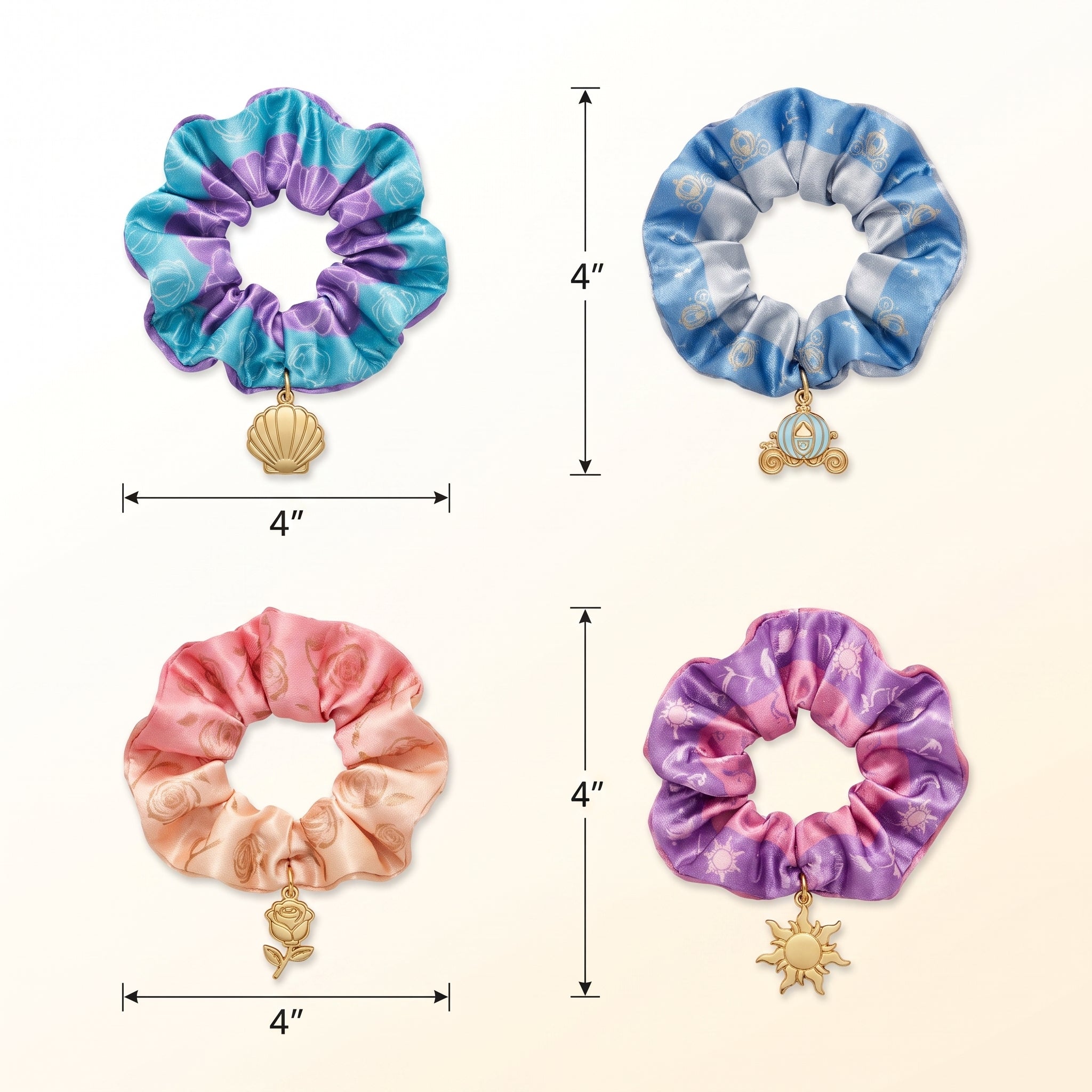 Disney Princess Hair Accessory Pack - 4 Colorful Scrunchies for Kids