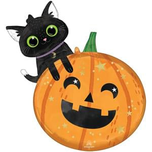 Halloween Cat & Pumpkin Super Shape Foil Balloon