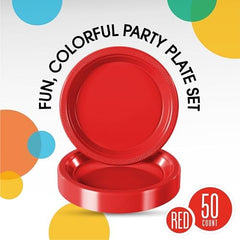 9 in. Red Plastic Plates | 50 Count
