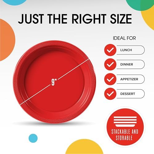 9 in. Red Plastic Plates | 50 Count