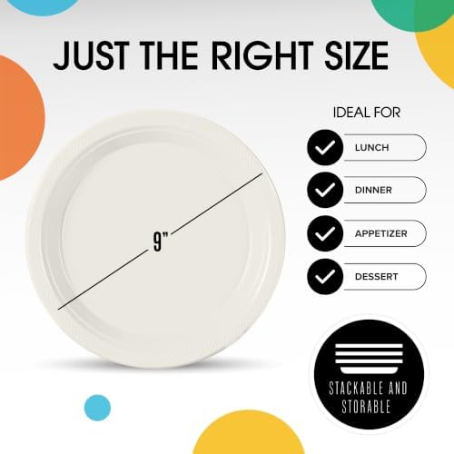 9 in. Ivory Plastic Plates | 50 Count