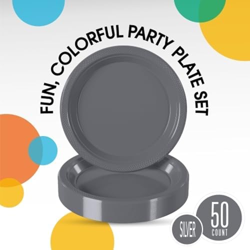 9 in. Silver Plastic Plates | 50 Count