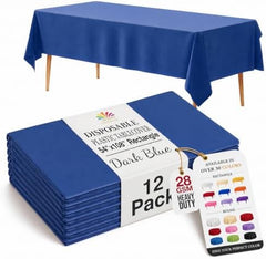 Dark Blue Plastic Table Covers | 12 Pack | 54 in. x 108 in.