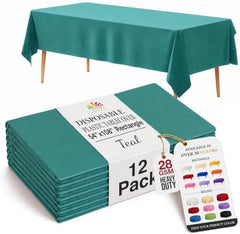 Teal Plastic Table Covers | 12 Pack | 54 in. x 108 in.