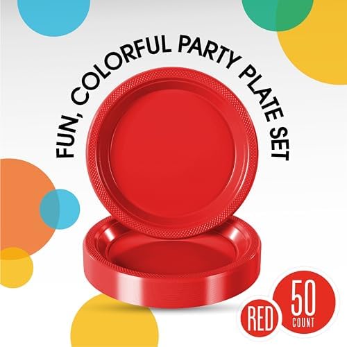 10 in. Red Plastic Plates | 50 Count