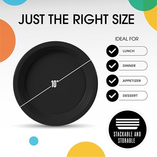 10 in. Black Plastic Plates | 50 Count