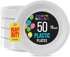 10 in. White Plastic Plates | 50 Count