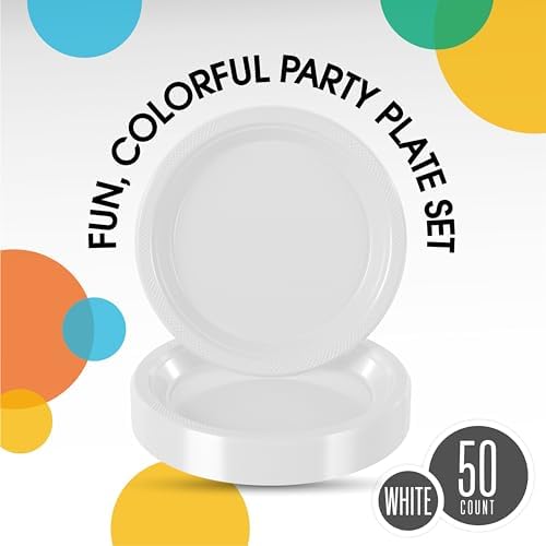10 in. White Plastic Plates | 50 Count