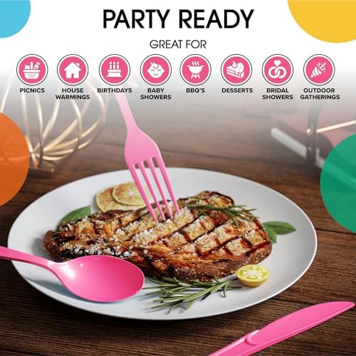 Cerise Cutlery Combo Set | 50 Forks 50 Spoons And 50 Knives | 7.5 in.