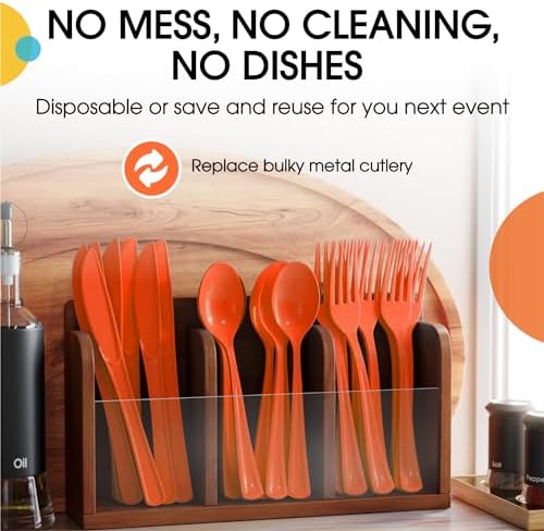 Orange Cutlery Combo Set | 50 Forks 50 Spoons And 50 Knives | 7.5 in.
