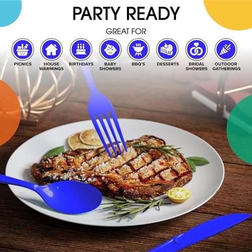 Dark Blue Cutlery Combo Set | 50 Forks 50 Spoons And 50 Knives | 7.5 in.