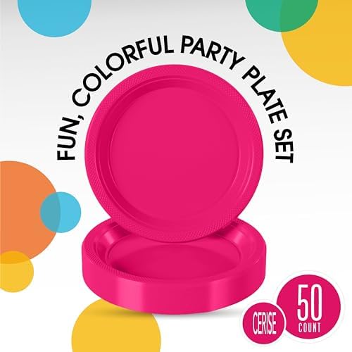 10 in. Cerise Plastic Plates | 50 Count