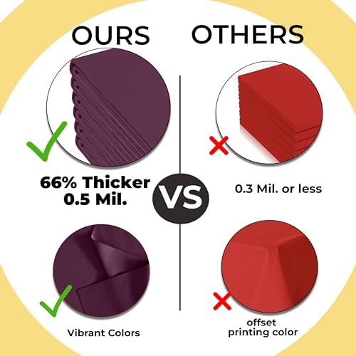 Premium Plum Plastic Table Covers | 12 Pack | 54 in. x 108 in.