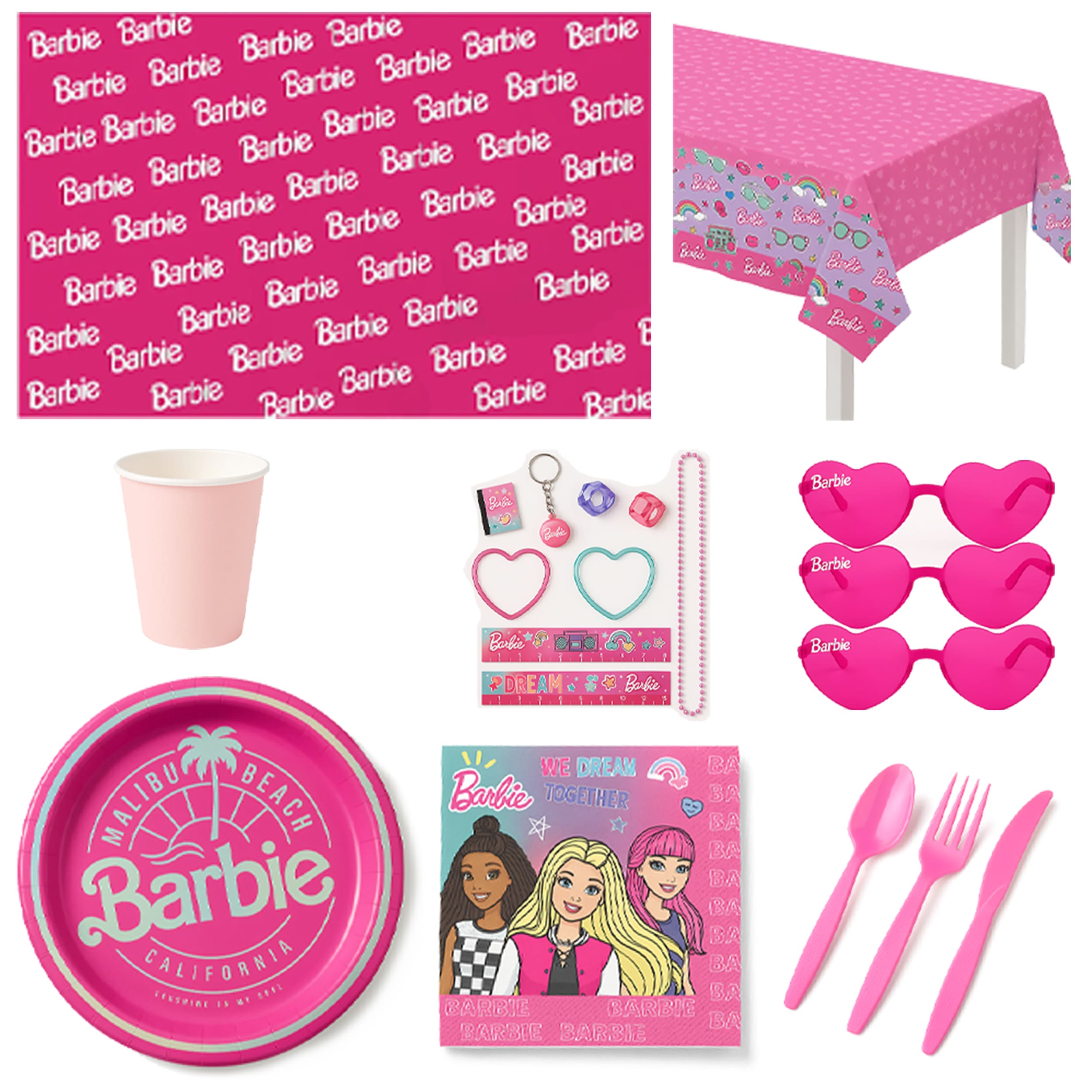 120 Pcs Barbie Birthday Party Mid Kit - For 8 Guests