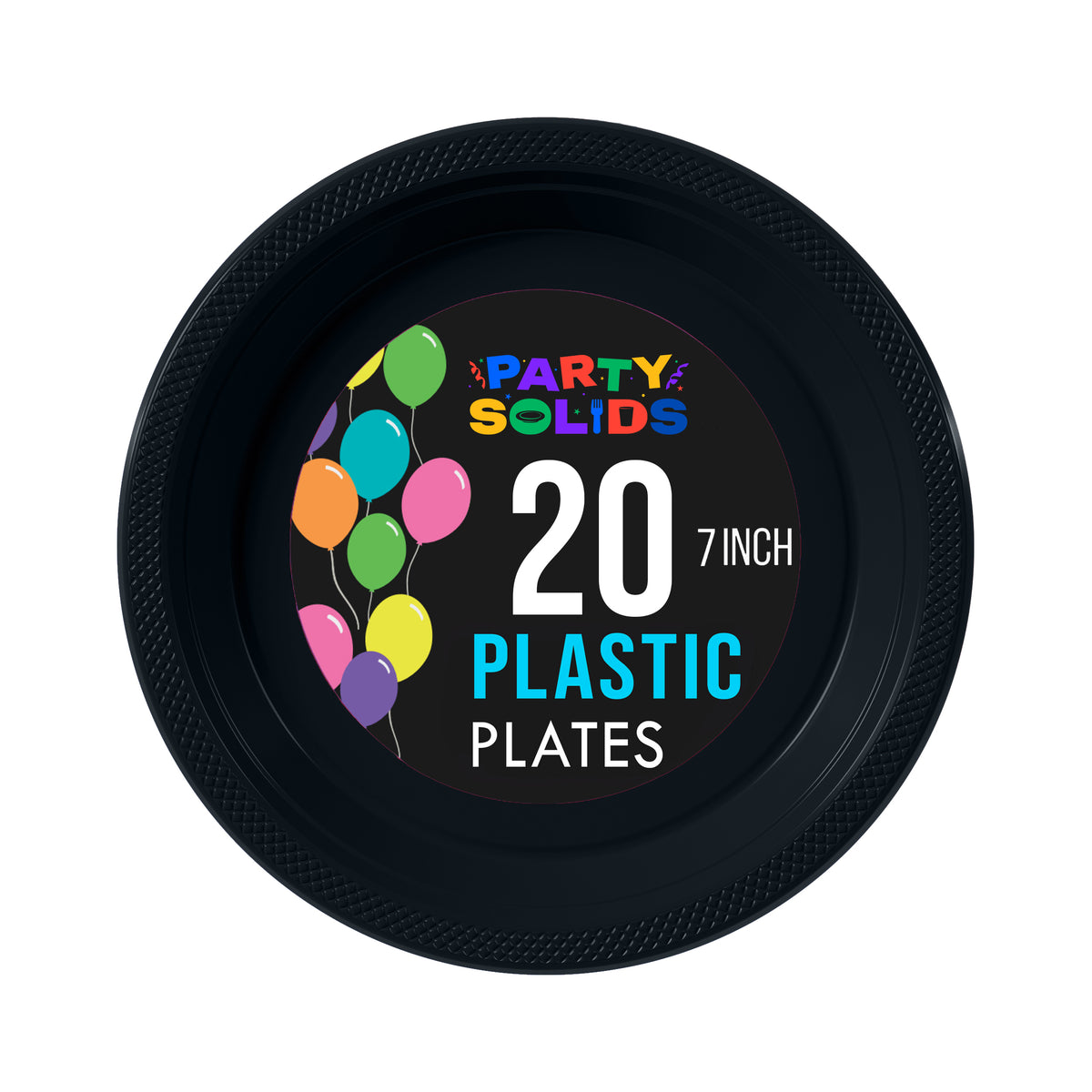 7 In. Black Plastic Plates - 20 Ct.