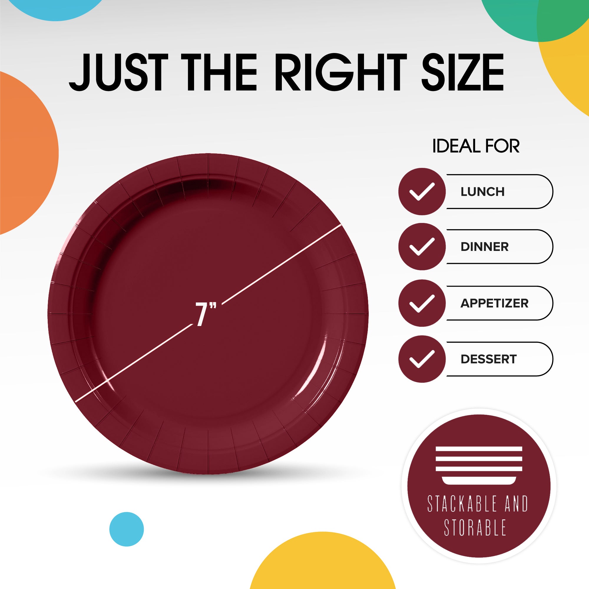 7 In. Burgundy Paper Plates - 20 Ct.