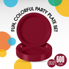 7 In. Burgundy Plastic Plates | Case of 600