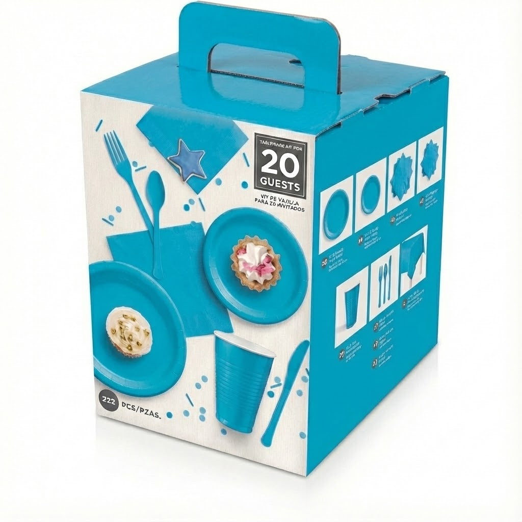 Caribbean Blue Tableware Kit - 20 Count -222 Pieces