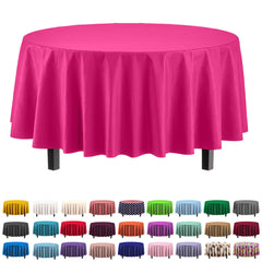 Premium Round Cerise Plastic Table Cover - 84 in. | Case of 96
