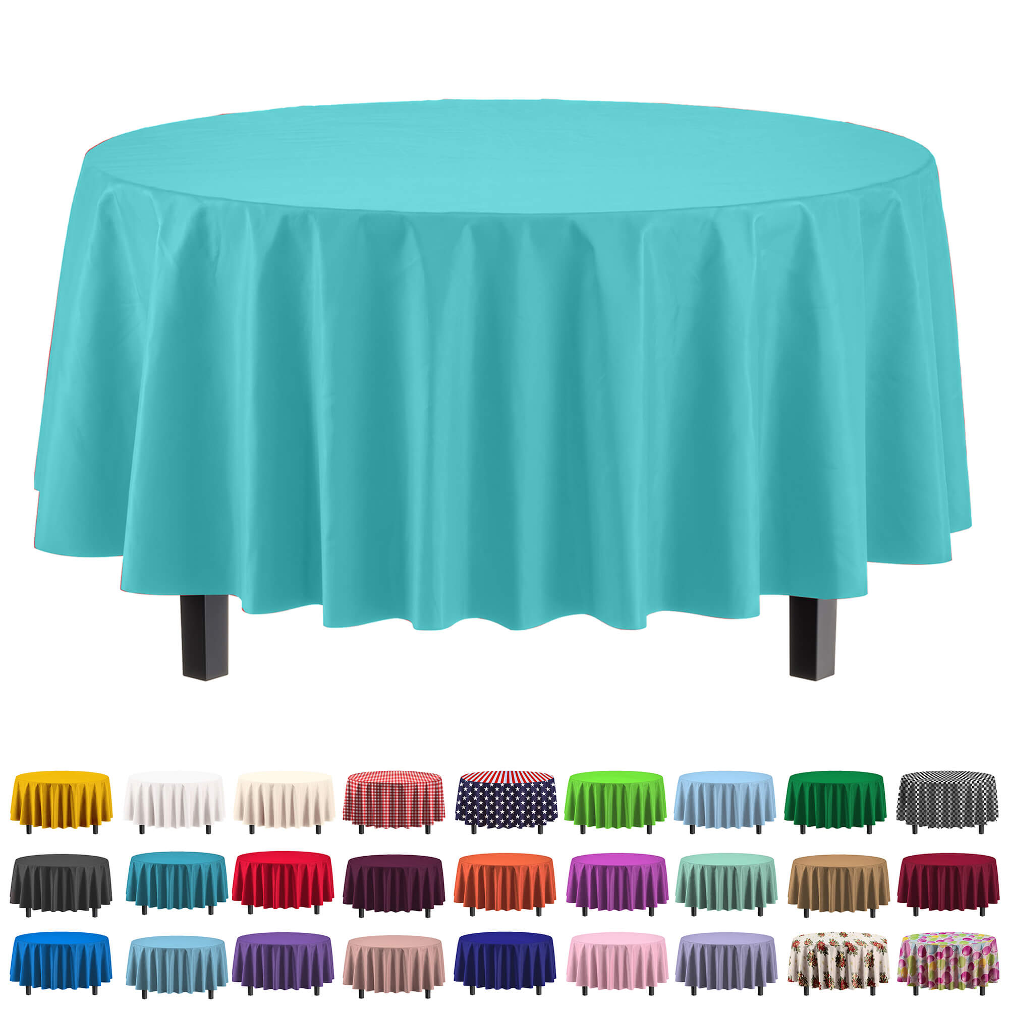 Round Aqua Blue Plastic Table Cover | Case of 48