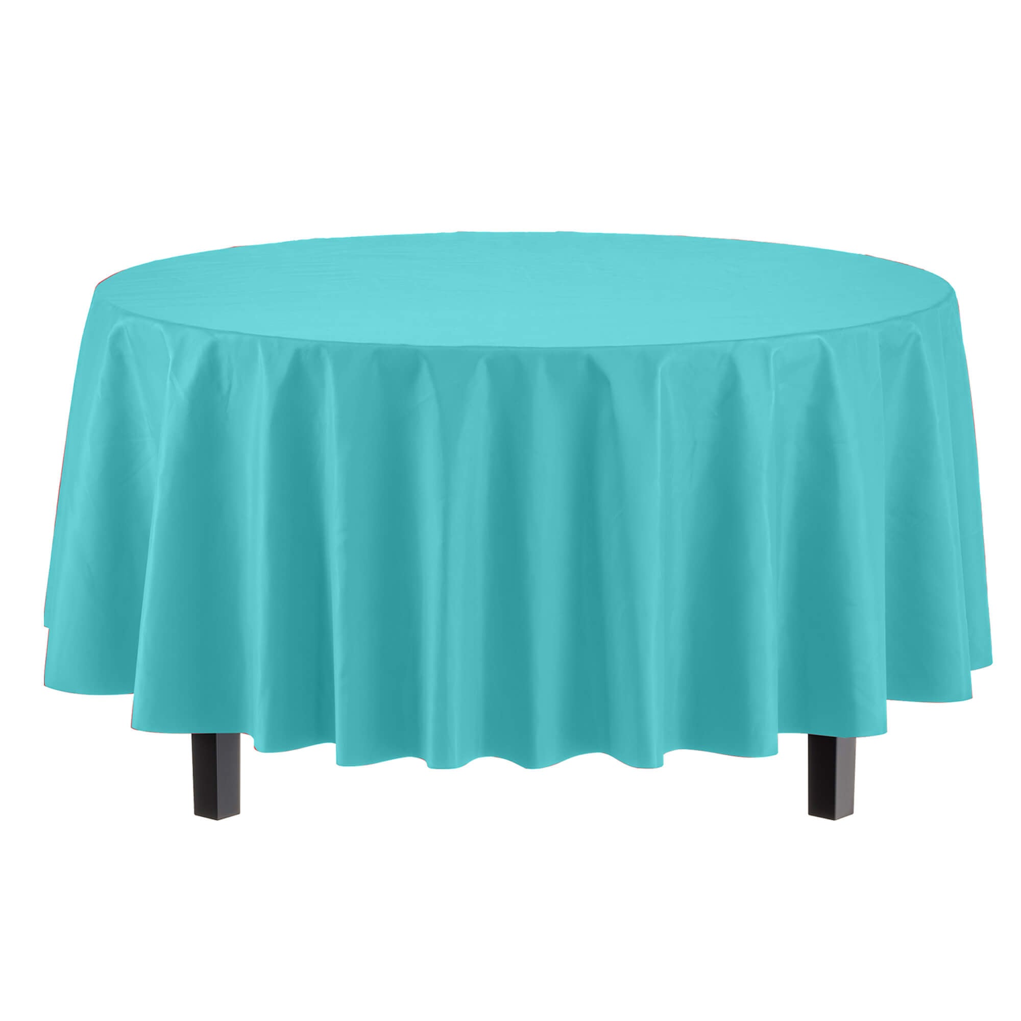 Premium Round Aqua Blue Plastic Table Covers | 12 Pack