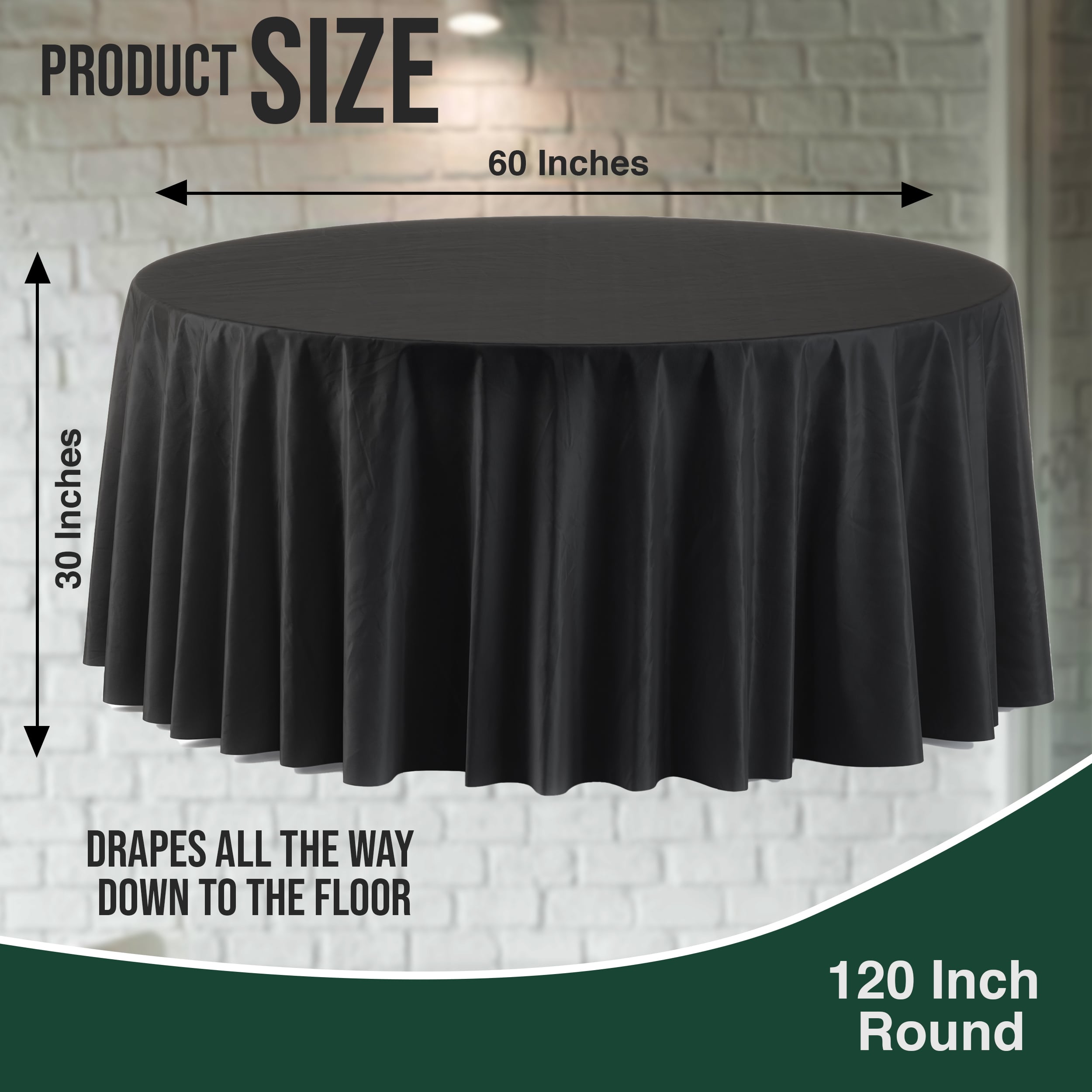 120 In. Premium Round Black Plastic Table Covers | 12 Count