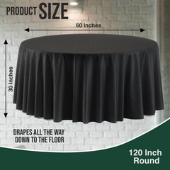 120 In. Premium Round Black Plastic Table Covers | 12 Count