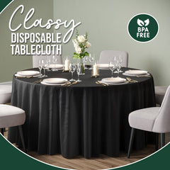 120 In. Premium Round Black Plastic Table Covers | 12 Count