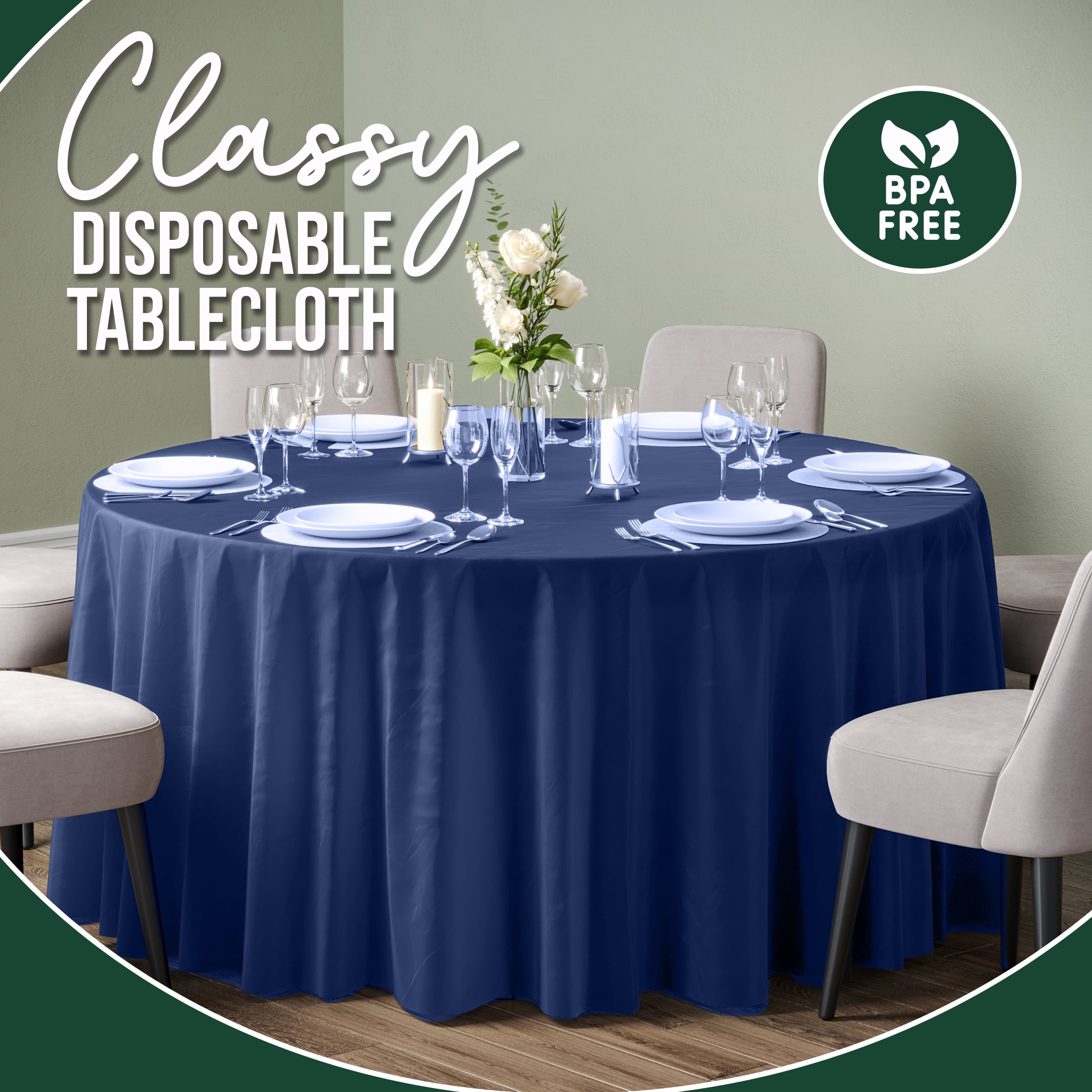 120 In. Premium Round Navy Plastic Table Cover