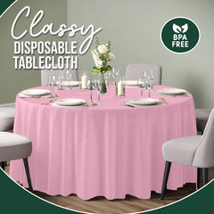 120 In. Premium Round Pink Plastic Table Cover
