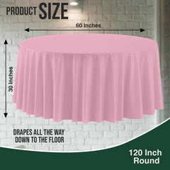 120 In. Premium Round Pink Plastic Table Cover