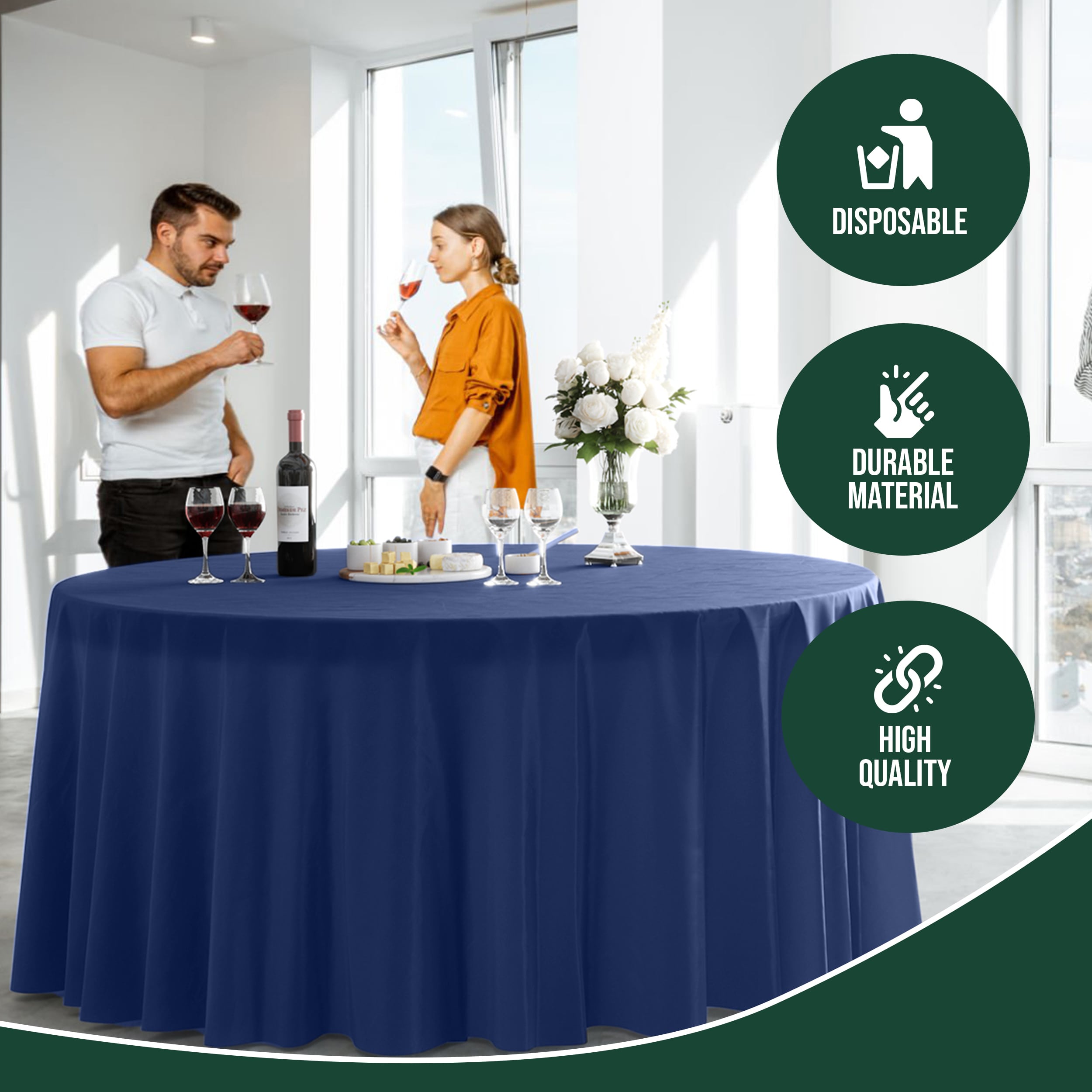 120 In. Premium Round Navy Plastic Table Cover