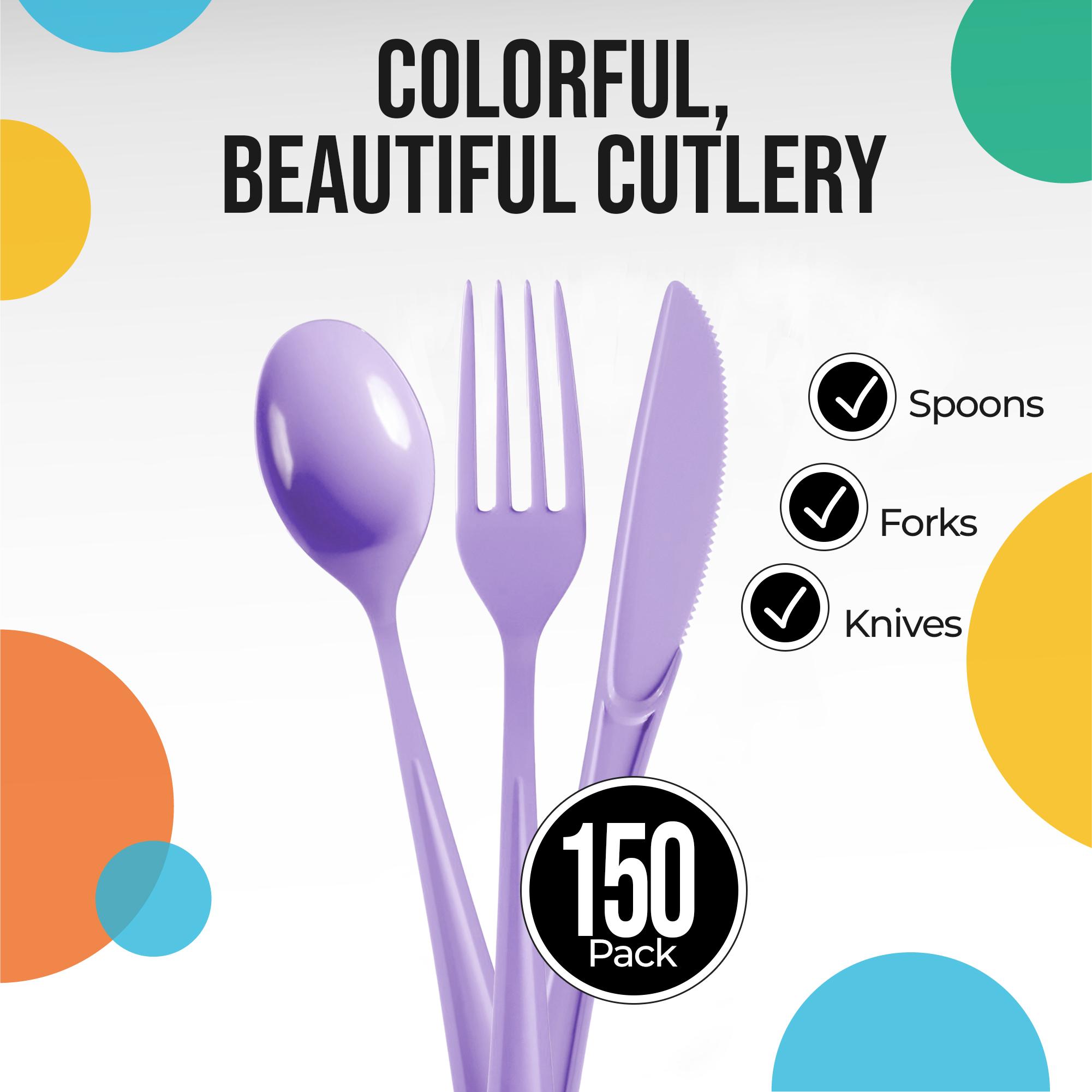 Lavender Cutlery Combo Set | 50 Forks 50 Spoons And 50 Knives