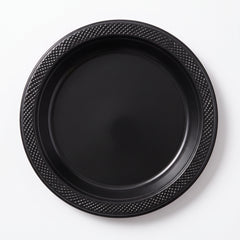 Black 7" Round Plastic Plates - 50 Count
