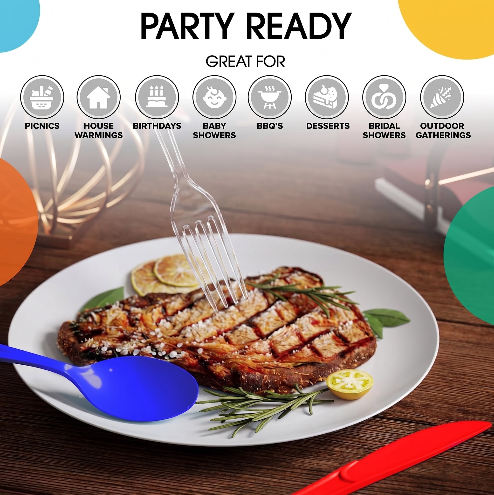 150 Pc. Patriotic Plastic Cutlery Combo Set | Red, Clear & Blue