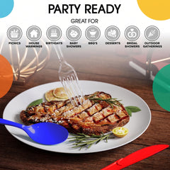 150 Pc. Patriotic Plastic Cutlery Combo Set | Red, Clear & Blue