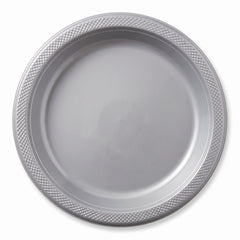 Silver 7" Round Plastic Plates - Pack of 50