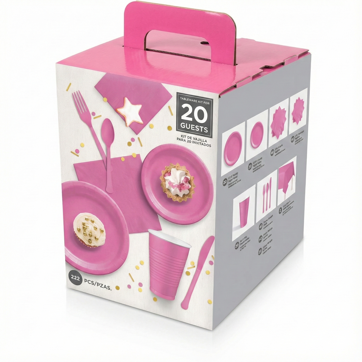 Bright Pink Tableware Kit - 20 Count - 222 Pieces